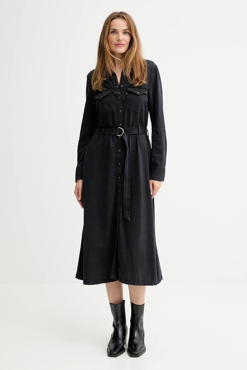 Levi's sukienka jeansowa kolor czarny midi rozkloszowana 004H3 - zdjęcie produktu nr 1