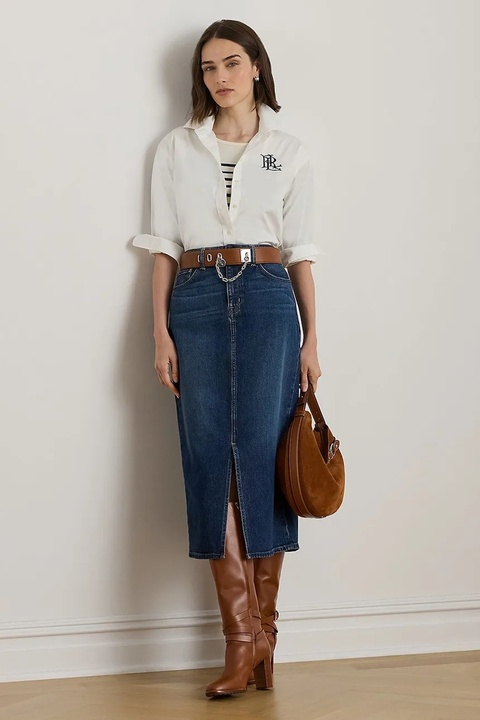 Lauren Ralph Lauren spódnica jeansowa kolor granatowy midi prosta 200979973 - zdjęcie produktu nr 1