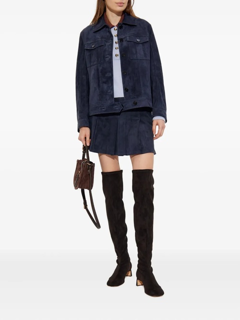 Self-Portrait flap-pocket suede jacket - Blue - zdjęcie produktu nr 2