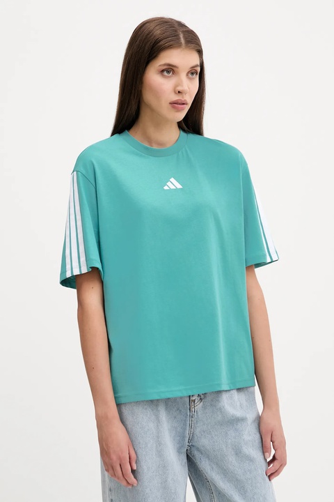 adidas t-shirt bawełniany 3-Stripes damski kolor turkusowy JX7626 - zdjęcie produktu nr 1