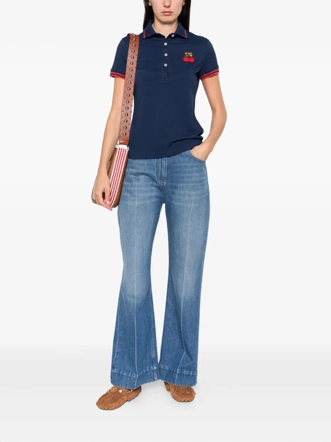 Valentino Garavani cherry-embellished polo top - Blue - zdjęcie produktu nr 2