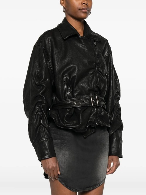Diesel asymmetric-zip belted leather jacket - Black - zdjęcie produktu nr 2