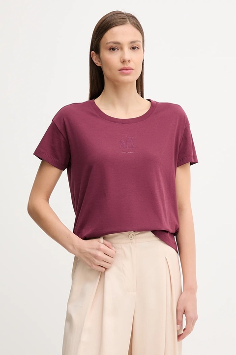 Armani Exchange t-shirt bawełniany damski kolor bordowy XW000830 AF10356 - zdjęcie produktu nr 1