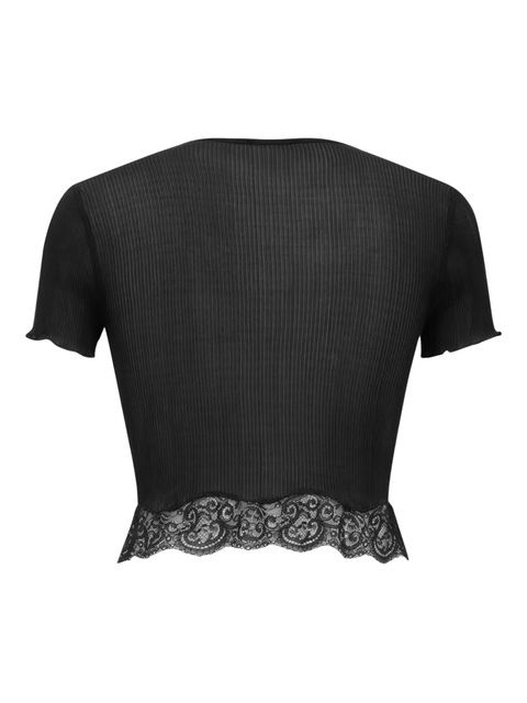 Saint Laurent ribbed lace-hem top - Black - zdjęcie produktu nr 2