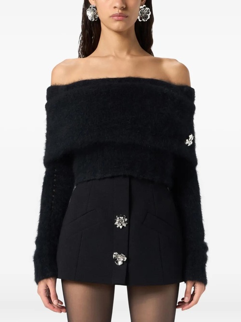Blumarine floral-appliqué off-shoulder top - Black - zdjęcie produktu nr 2