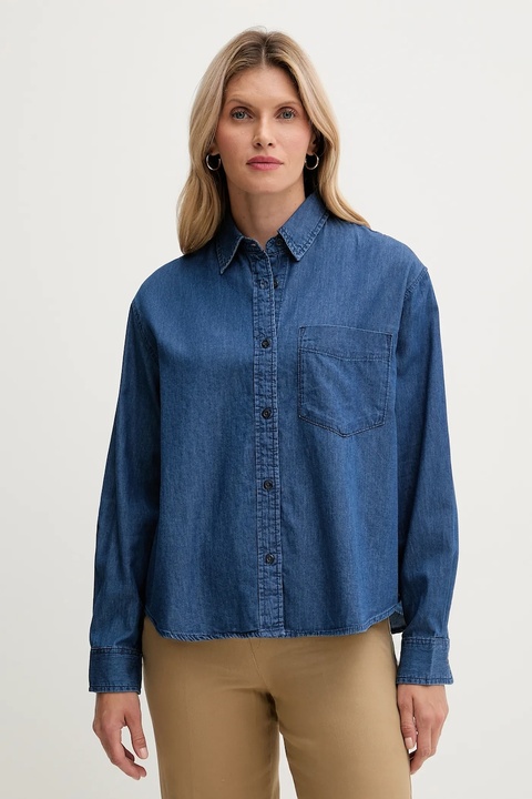 United Colors of Benetton koszula jeansowa damska kolor niebieski regular z kołnierzykiem klasycznym 5DHJDQ0CJ - zdjęcie produktu nr 1