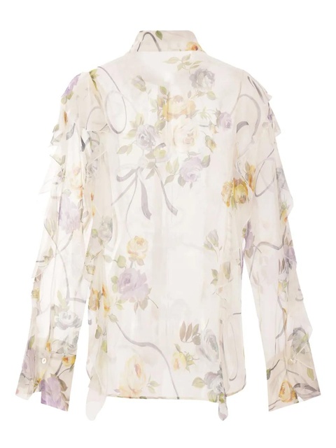 Blumarine ruffled floral-print silk blouse - White - zdjęcie produktu nr 2