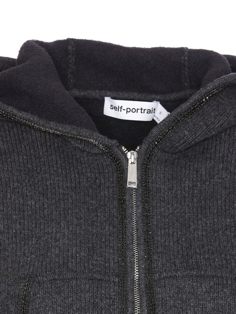 Self-Portrait knitted cropped hoodie - Grey - zdjęcie produktu nr 2