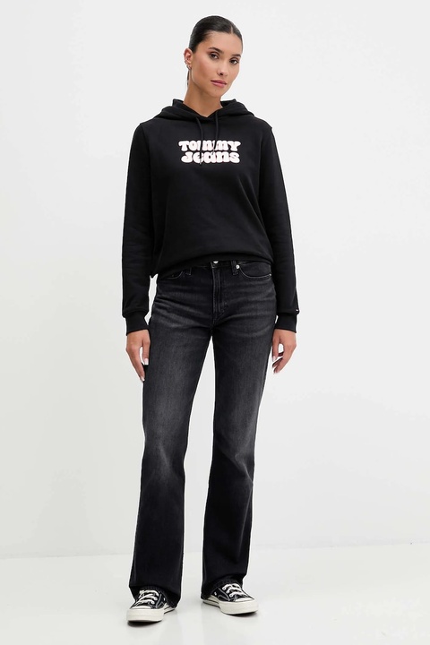 Tommy Jeans bluza bawełniana damska kolor czarny z kapturem z nadrukiem DW0DW21962 - zdjęcie produktu nr 2