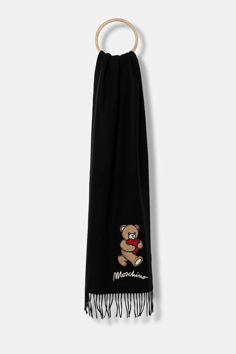 Moschino szalik wełniany kolor czarny z aplikacją M3330 30835 - zdjęcie produktu nr 1