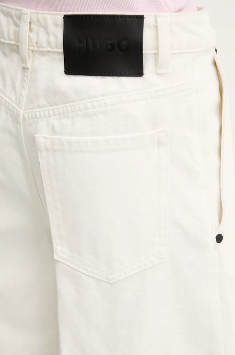 HUGO szorty bawełniane damskie kolor beżowy gładkie high waist 50535348 - zdjęcie produktu nr 2
