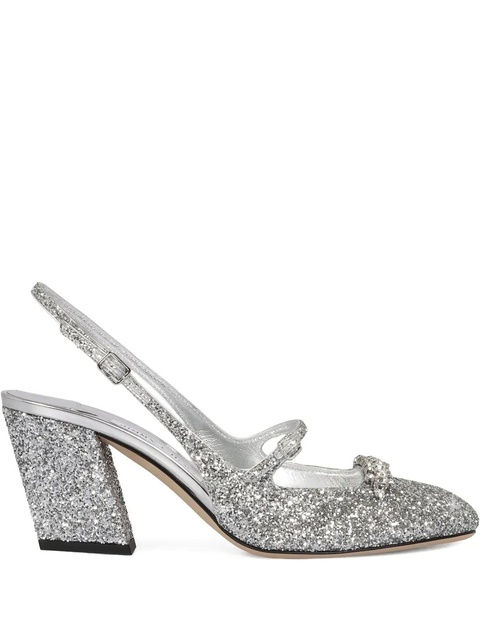 Jimmy Choo 45mm Belinda glitter slingback block-heel pumps - Silver - zdjęcie produktu nr 1
