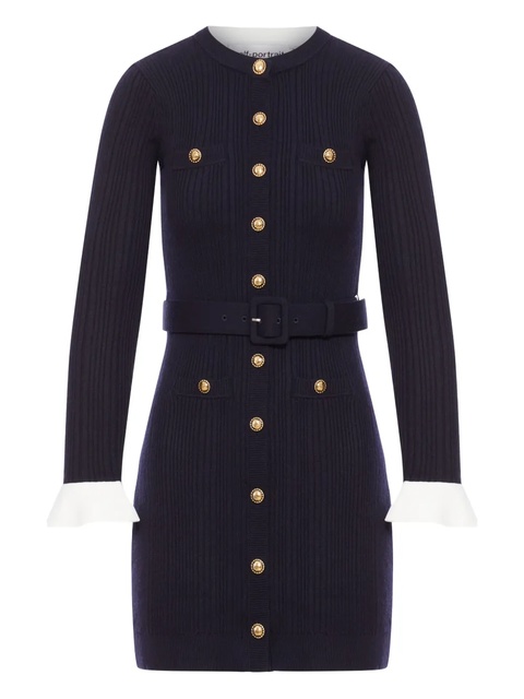 Self-Portrait ribbed button-front dress - Blue - zdjęcie produktu nr 1
