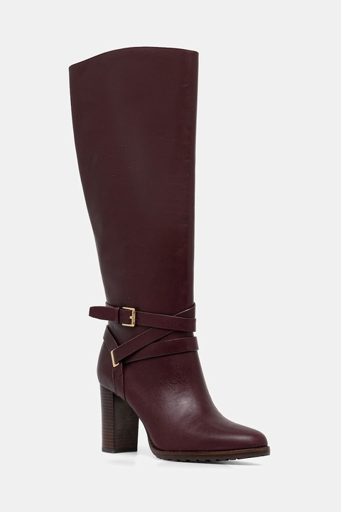 Lauren Ralph Lauren kozaki skórzane Cllns Tl Hl damskie kolor bordowy na słupku 802974386003 - zdjęcie produktu nr 1