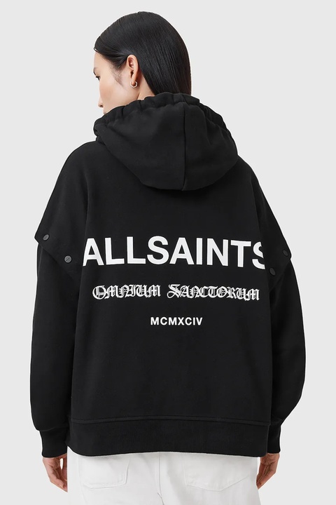 AllSaints bluza bawełniana OMNIUM damska kolor czarny z kapturem gładka W268JB - zdjęcie produktu nr 1