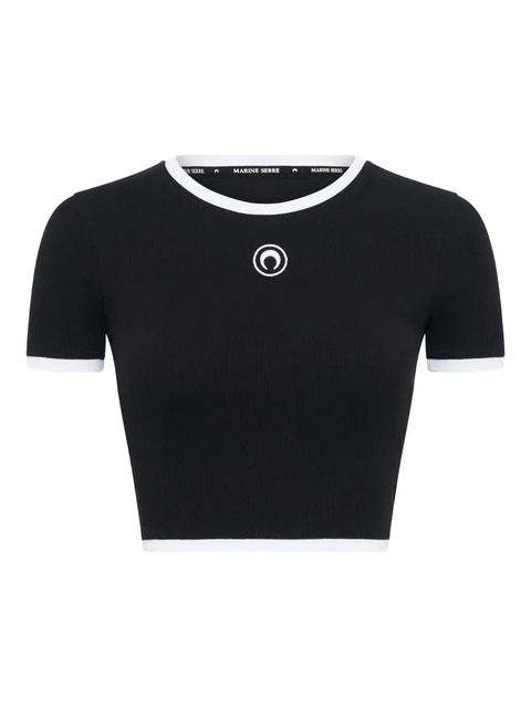 Marine Serre moon-logo ribbed T-shirt - Black - zdjęcie produktu nr 1