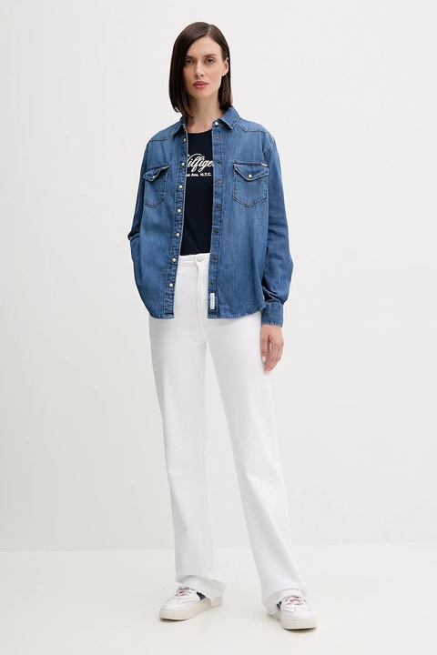 Pepe Jeans koszula jeansowa damska kolor niebieski regular z kołnierzykiem klasycznym PL3051234A5 - zdjęcie produktu nr 2