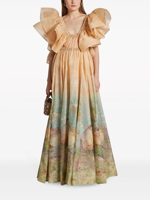 ZIMMERMANN Lyrical Endormies-print silk gown - Neutrals - zdjęcie produktu nr 2