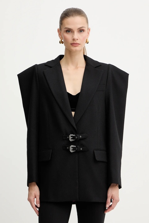 Versace Jeans Couture marynarka z dodatkiem wełny kolor czarny jednorzędowa gładka 79HAQ705 N0542 - zdjęcie produktu nr 1