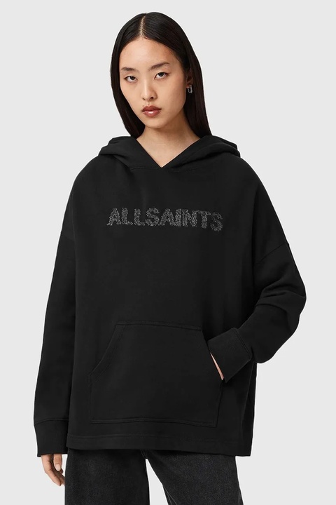 AllSaints bluza bawełniana damskie kolor czarny z kapturem z nadrukiem W118JD - zdjęcie produktu nr 1