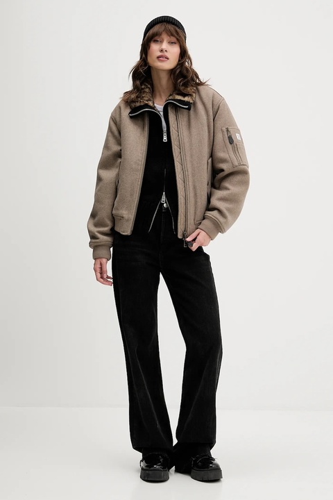 Guess Jeans kurtka bomber z dodatkiem wełny kolor beżowy przejściowa oversize W5BL14 W1482 - zdjęcie produktu nr 2