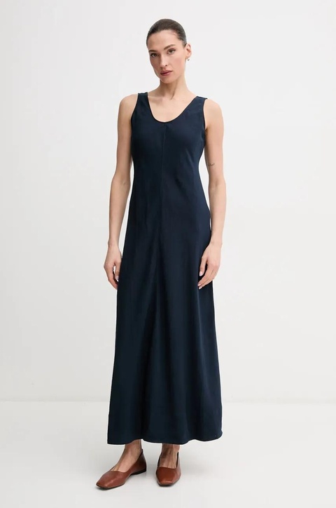 Tommy Hilfiger sukienka lniana kolor granatowy maxi prosta WW0WW46171 - zdjęcie produktu nr 1