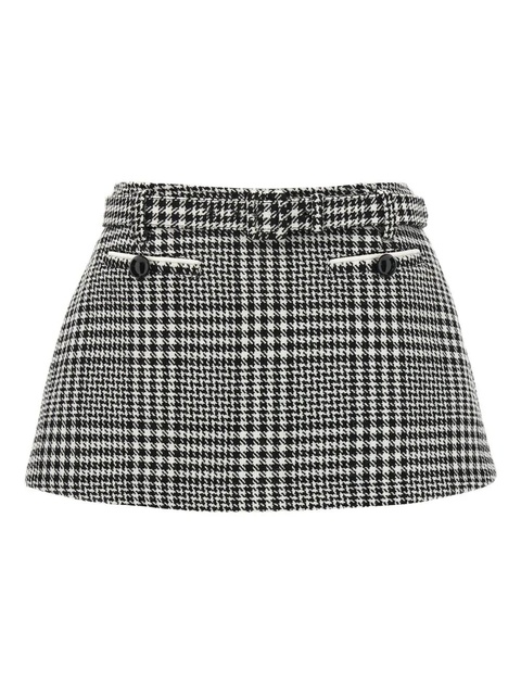Self-Portrait houndstooth bouclé wool skort - Black - zdjęcie produktu nr 1