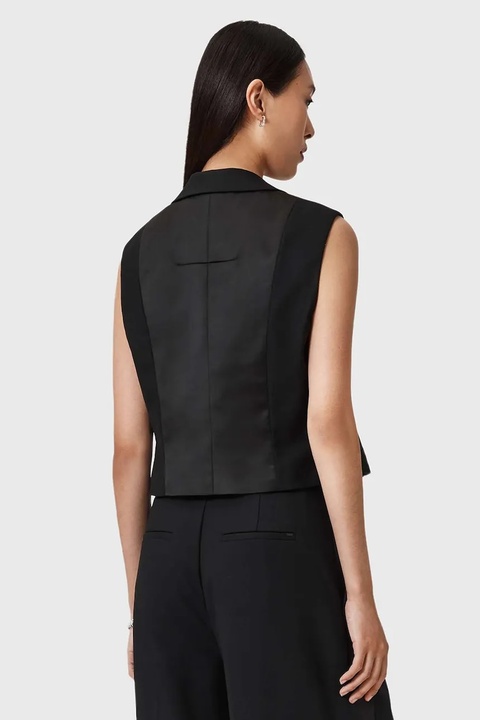 AllSaints kamizelka z dodatkiem wełny kolor czarny jednorzędowa W053QD - zdjęcie produktu nr 2