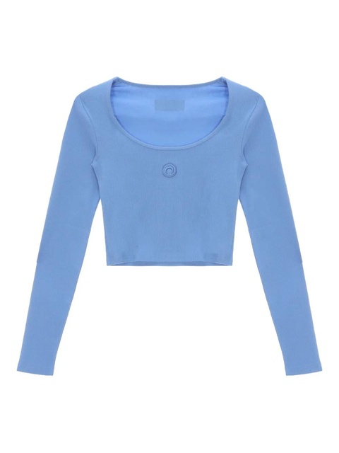 Marine Serre moon-logo round-neck top - Blue - zdjęcie produktu nr 1