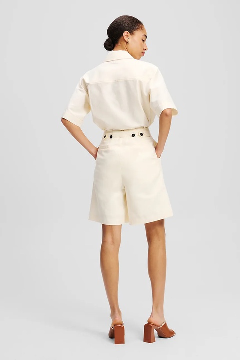 Karl Lagerfeld szorty lniane damskie kolor beżowy gładkie high waist A2W10015 - zdjęcie produktu nr 2