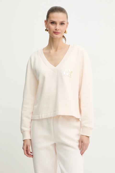 Armani Exchange bluza bawełniana damska kolor beżowy z nadrukiem XW001461 AF16192 - zdjęcie produktu nr 1