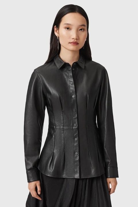 AllSaints koszula skórzana LARSON damska kolor czarny slim z kołnierzykiem klasycznym W034PD - zdjęcie produktu nr 1