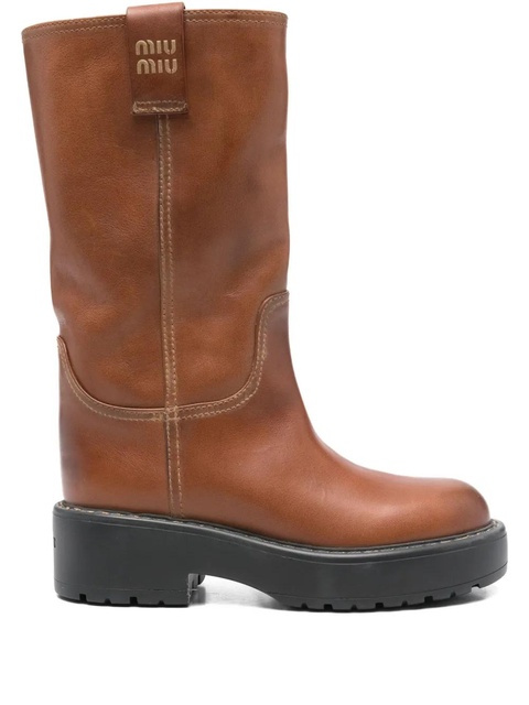 Miu Miu 50mm logo leather boots - Brown - zdjęcie produktu nr 1