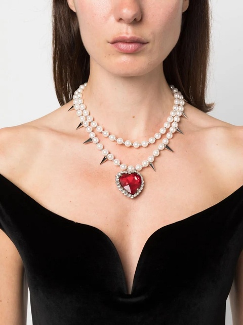 Alessandra Rich crystal heart-pendant pearl necklace - White - zdjęcie produktu nr 2
