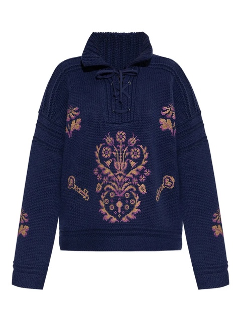 ETRO lace-up embroidered sweater - B0065 BLUE - zdjęcie produktu nr 1