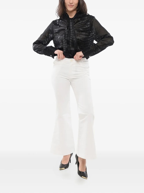 Marni embroidered-logo flared trousers - White - zdjęcie produktu nr 1