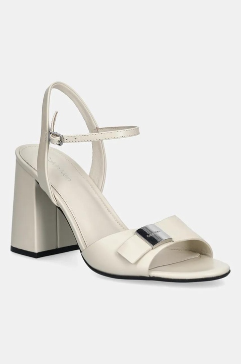 Calvin Klein sandały nubukowe HEEL SANDAL 85 W/CK HW - LTH kolor beżowy HW0HW02485 - zdjęcie produktu nr 1