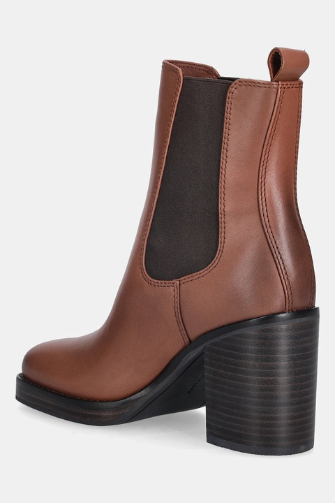 Tommy Hilfiger botki skórzane SQUARE TOE CHELSEA HIGH BLOCK HL damskie kolor brązowy na słupku FW0FW08844 - zdjęcie produktu nr 2