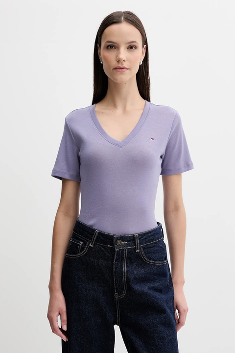 Tommy Hilfiger t-shirt bawełniany damski kolor fioletowy WW0WW40584 - zdjęcie produktu nr 1
