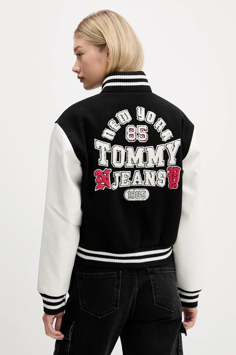 Tommy Jeans kurtka bomber z wełną kolor czarny przejściowa DW0DW21628 - zdjęcie produktu nr 1