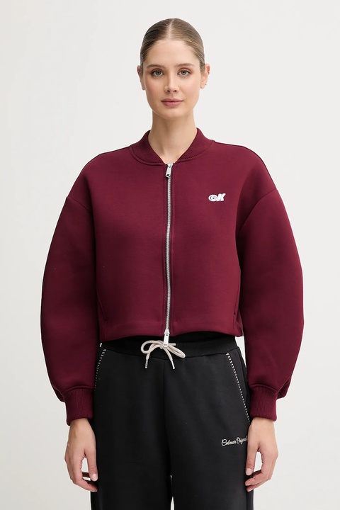 Calvin Klein Jeans bluza damska kolor bordowy z aplikacją LV047C524G - zdjęcie produktu nr 1