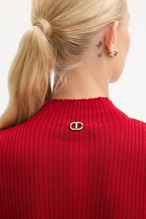 Twinset sweter wełniany damski kolor czerwony lekki z półgolfem 252TT3111 - zdjęcie produktu nr 2