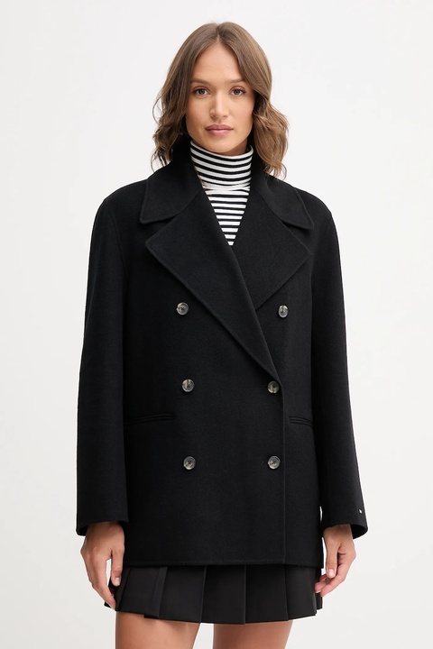 Tommy Hilfiger płaszcz z wełną kolor czarny WW0WW47479 - zdjęcie produktu nr 1