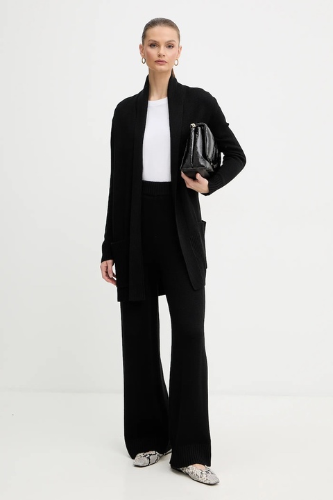 Armani Exchange spodnie z dodatkiem wełny damskie kolor czarny proste high waist XW000769 AF13774 - zdjęcie produktu nr 2