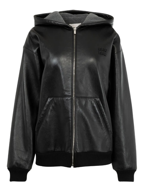Miu Miu hooded leather jacket - Black - zdjęcie produktu nr 1