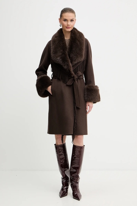 Marciano Guess płaszcz z dodatkiem wełny LILIANA kolor brązowy 5BGL46 7125A - zdjęcie produktu nr 1