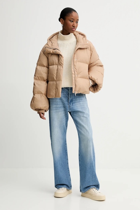 Calvin Klein kurtka puchowa kolor beżowy zimowa oversize LV044D525G - zdjęcie produktu nr 1