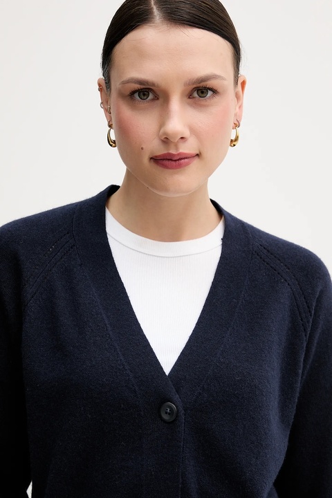 Sisley kardigan z dodatkiem wełny damski kolor granatowy lekki 102HM602Q - zdjęcie produktu nr 2