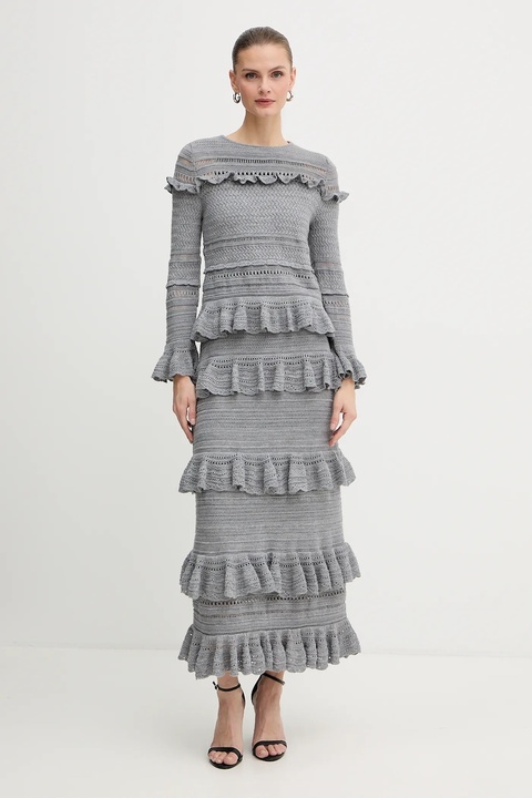 Luisa Spagnoli spódnica wełniana kolor szary midi prosta 100223 - zdjęcie produktu nr 2