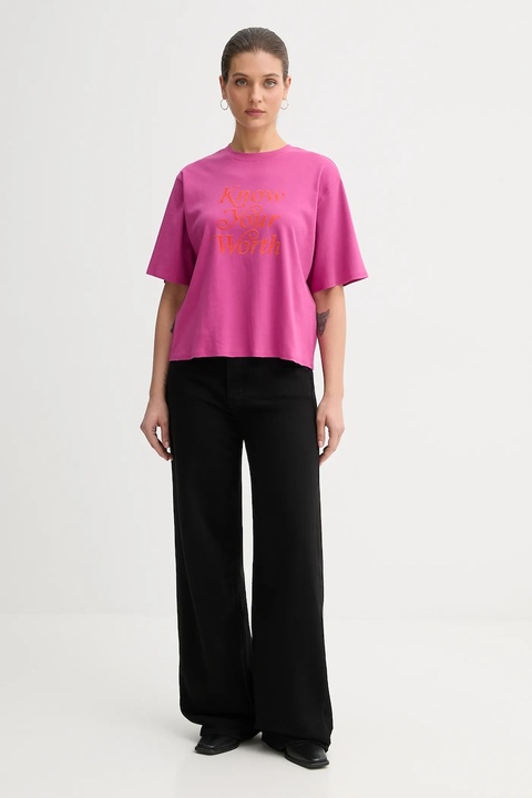 United Colors of Benetton t-shirt bawełniany damski kolor różowy 3DCJD10B9 - zdjęcie produktu nr 2